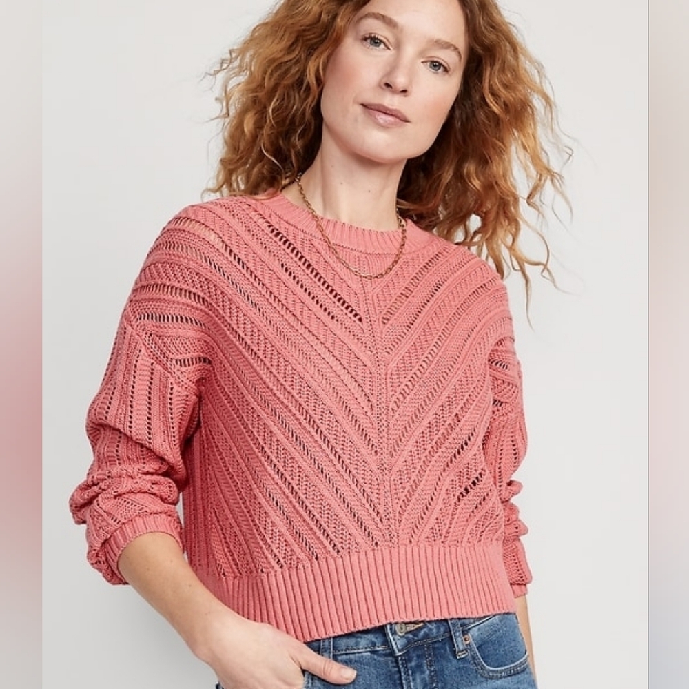 Old Navy Oversized Cropped Chevron Open-Knit Sweater